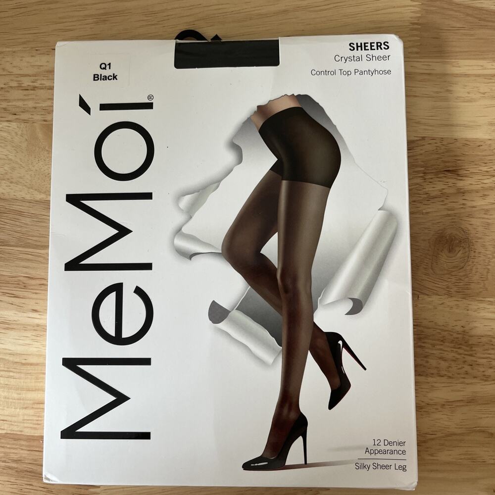 MeMoi Sheers Crystal Silky Sheer Size Q1 Black Control Top Chic Sleek Pantyhose0